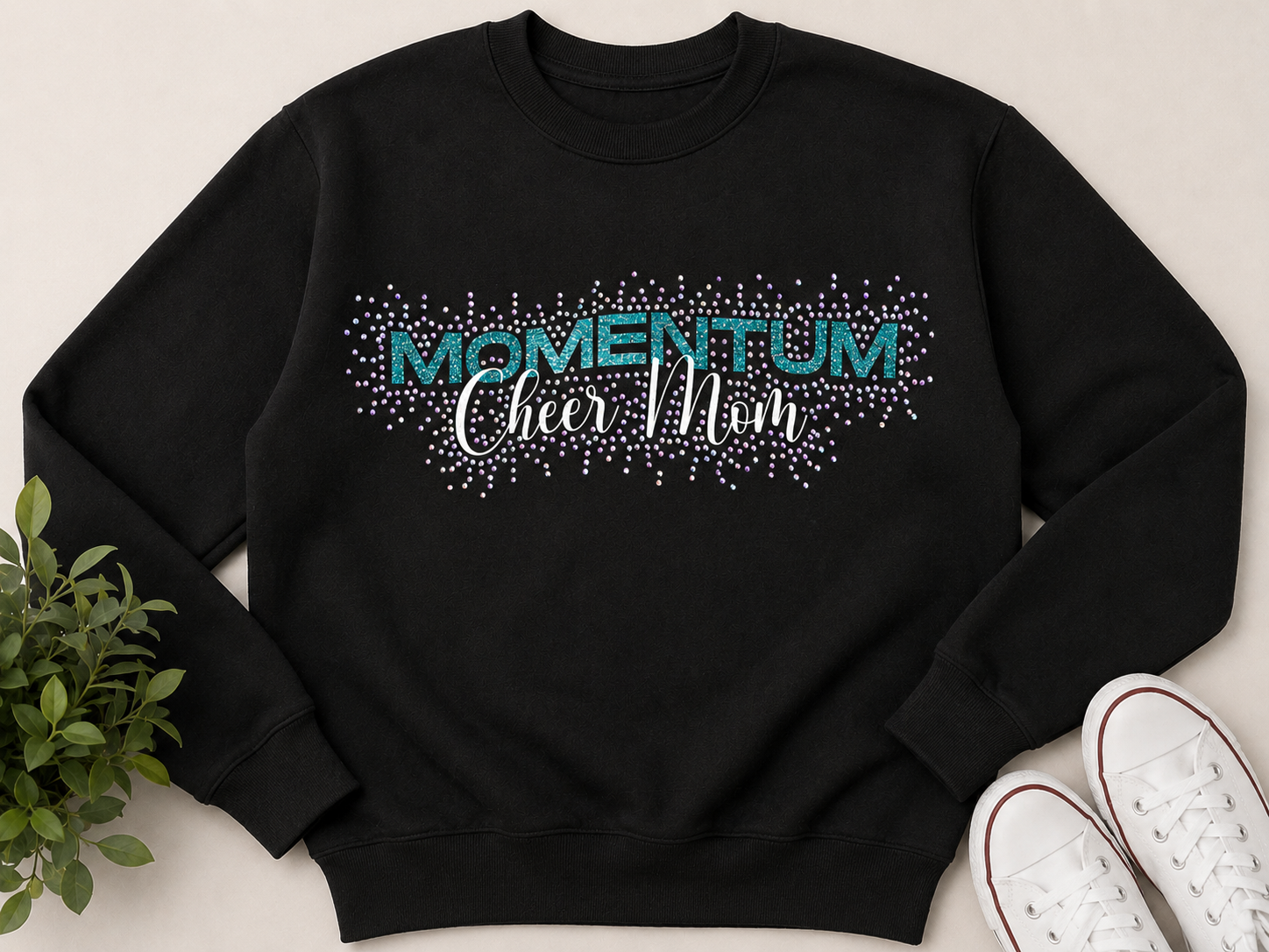Vinyl and Rhinestone Crew Neck Sweatshirt